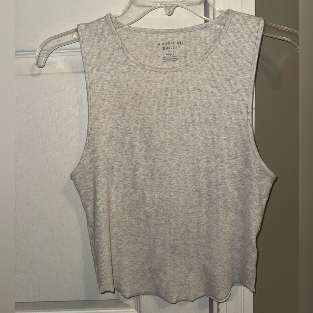 American Eagle Outfitters AE heather Gray high neck daily fave Ribbed Tank Top